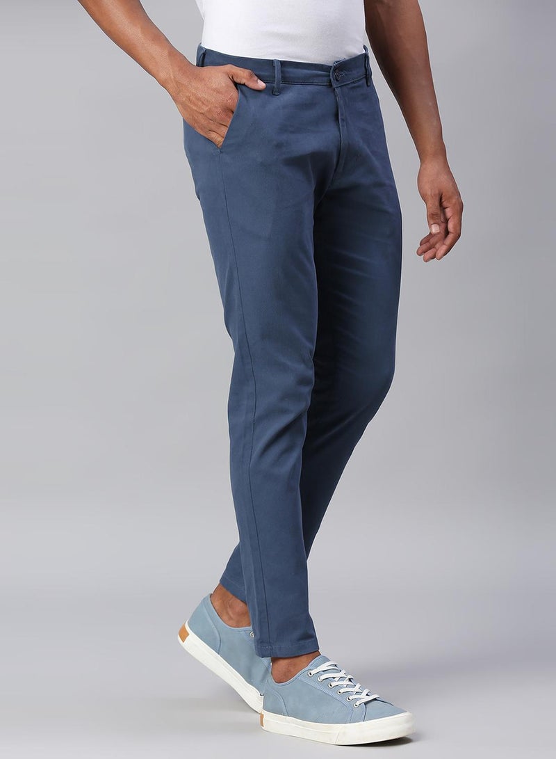 Dennis Lingo Men's Petrol Blue Tapered Fit Cotton Chino Pants  - Image 3