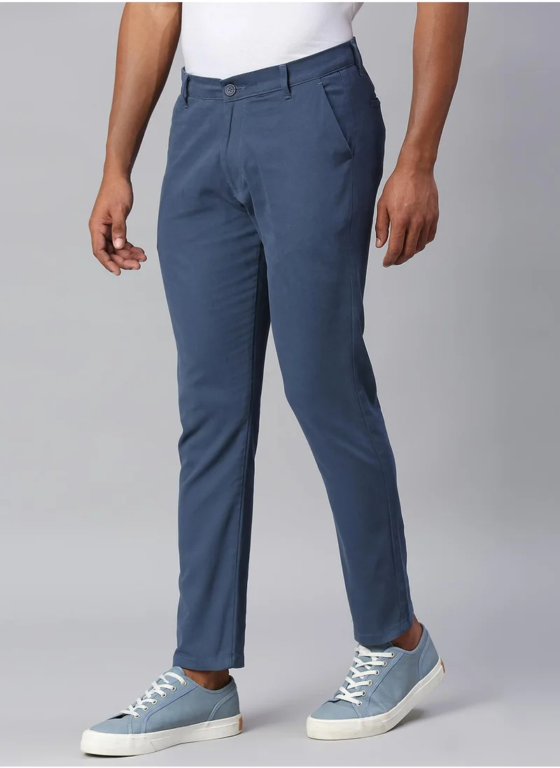 دينيس لينغو Men's Petrol Blue Tapered Fit Cotton Chino Pants