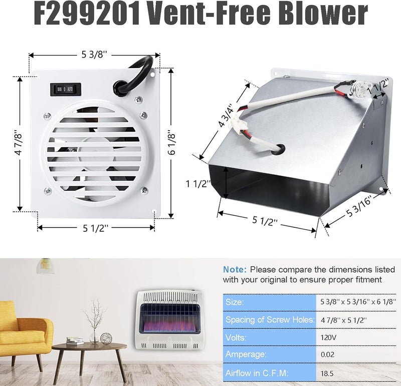 Criditpid F299201 Blower Fan Kit for Heater 20,000-30,000 BTU Vent Free Heaters (2016 to Present), Replacement F299201 Vent-Free Blower Accessory Kit for Propane Natural Gas Heater - Image 2