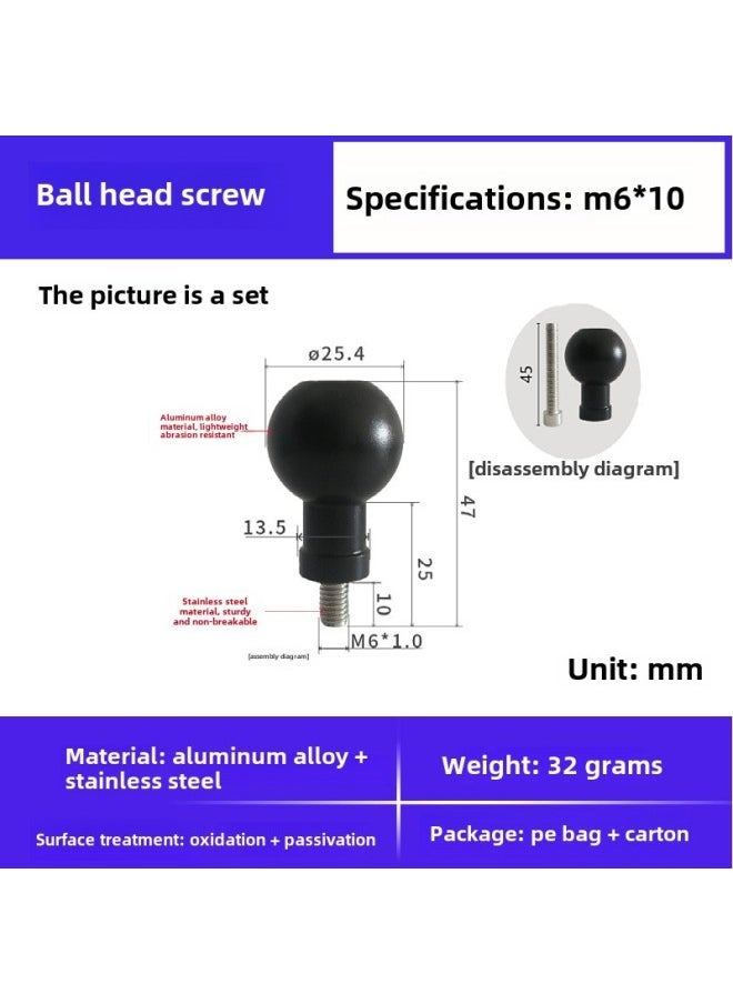 13 15/17/20/25 Aluminum Alloy 1/4 Screw Ball Head Mobile Phone Bracket Modified Live Photography Bracket Accessories-Color:25.4 Ball Head Screws + M6*1.0 Stainless Steel Screws - Image 1