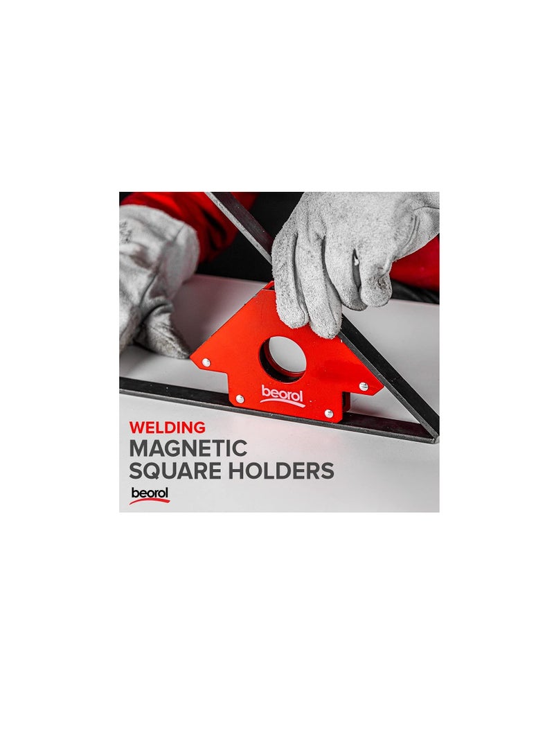 بيورول Beorol المغناطيسي لحام السهم المشبك حامل مربع 3 زوايا  45 درجة 90 درجة 135 درجة (190 × 120 × 26 ملم) - Image 1