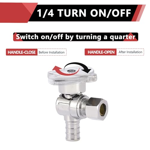 EFIELD (عبوة من 5) صمام زاوية بزاوية 1/4 من EFIELD 3/8" OD ضغط × 1/2" بكس مطلي بالكروم نحاس - Image 3