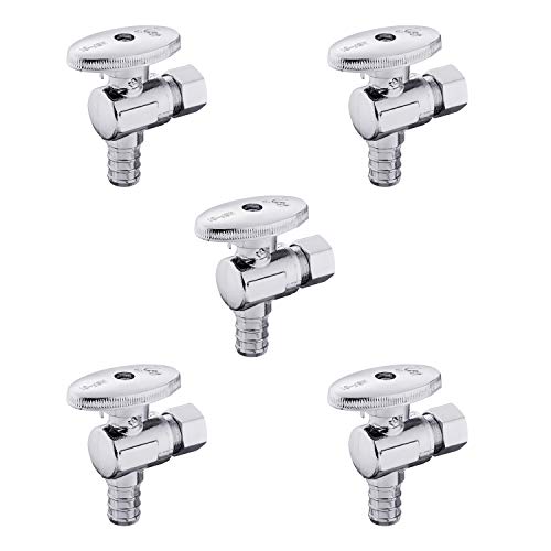 EFIELD (عبوة من 5) صمام زاوية بزاوية 1/4 من EFIELD 3/8" OD ضغط × 1/2" بكس مطلي بالكروم نحاس - Image 1