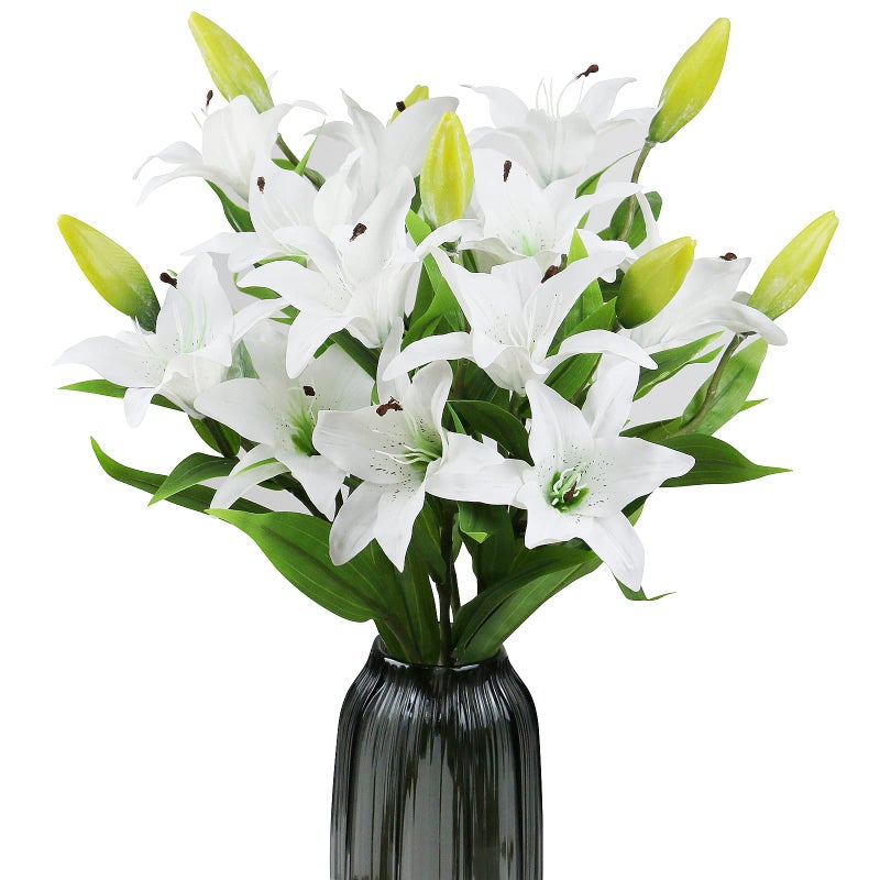 77CM LONG STEM White Artificial Lily Flower Faux Plastic Lily Home Garden Wedding Party Table Easter DecorationWITHOUT VASE