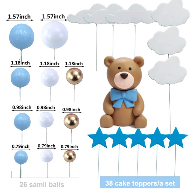 DiDida Baby Bear Cake Topper Boy for Birthday Baby Shower Baby Boy Blue 38pcs/set - Image 2