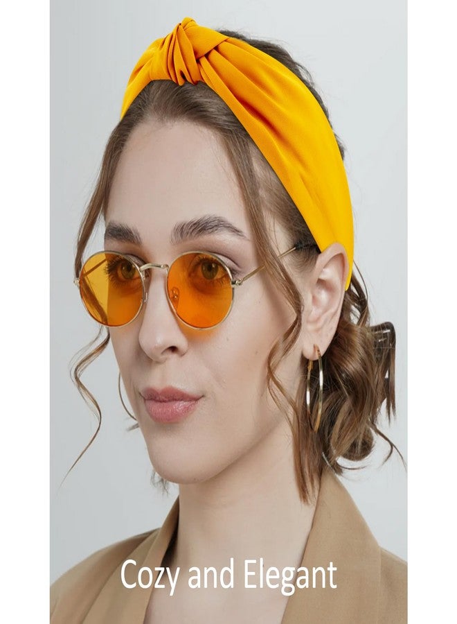 SuPoo Yellow Headbands for Women Non Slip Knotted Headband Fabric Satin Head Bands Wide Hairband Fashion Elastic Yoga Hair Band Hoops Trendy Holiday Hair Accessories - Image 3