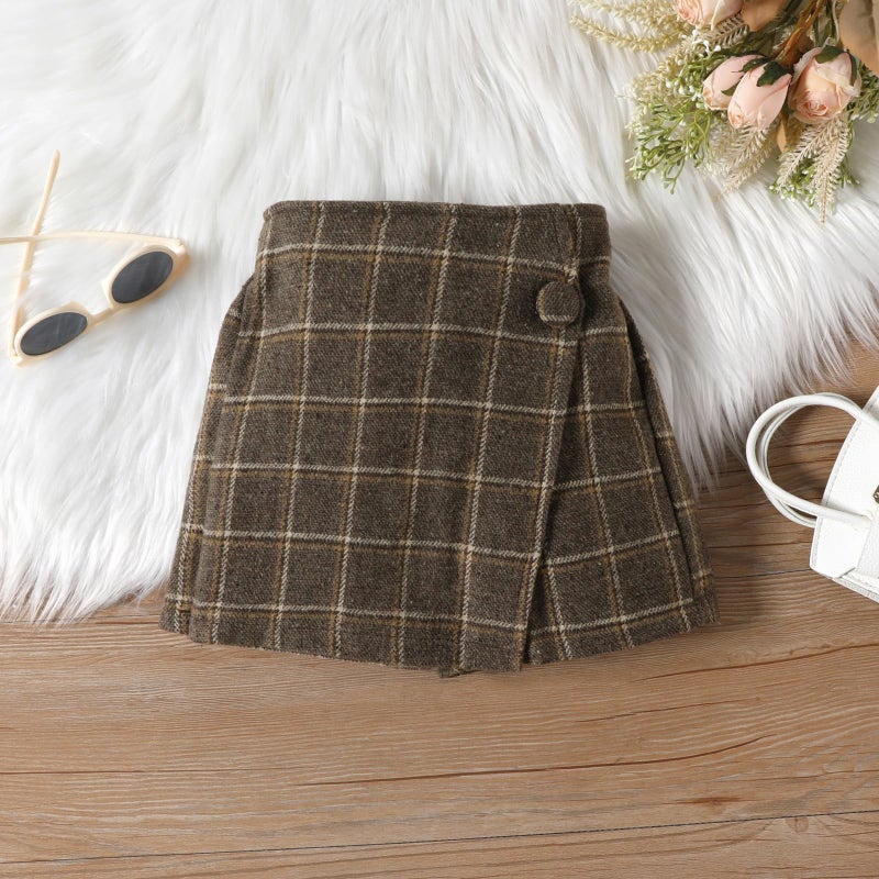 Fernvia Toddler Girl Fall Winter Clothes Ruffles Long Sleeve Shirt and Plaid Shorts Skirt Kids Little Girl 2Pcs Outfits Set (A black, 5-6 Years) - Image 4