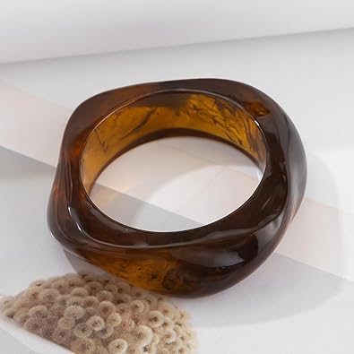 Zbdroxygen 2pcs Resin Bangles for Women, Chunky Bangles, Resin Stack for Ethnic Wear, Wedding Accessories, Gift for Women and Teenage Girls, Amber and White - Image 4