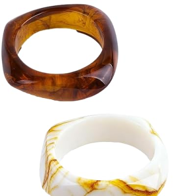 Zbdroxygen 2pcs Resin Bangles for Women, Chunky Bangles, Resin Stack for Ethnic Wear, Wedding Accessories, Gift for Women and Teenage Girls, Amber and White - Image 1