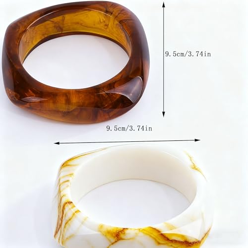 Zbdroxygen 2pcs Resin Bangles for Women, Chunky Bangles, Resin Stack for Ethnic Wear, Wedding Accessories, Gift for Women and Teenage Girls, Amber and White - Image 2