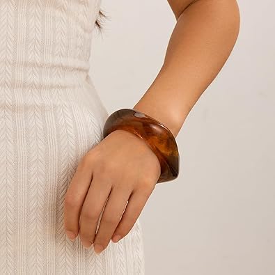 Zbdroxygen 2pcs Resin Bangles for Women, Chunky Bangles, Resin Stack for Ethnic Wear, Wedding Accessories, Gift for Women and Teenage Girls, Amber and White - Image 3