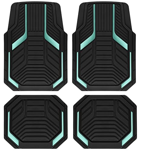 PIC AUTO Heavy Duty Rubber Floor Mats Mint Aluminum Film Car Mats Set Front and Rear Car Mats with AntiSlip Backing All Weather Protection TrimtoFit for Automotive SUV Sedan Van