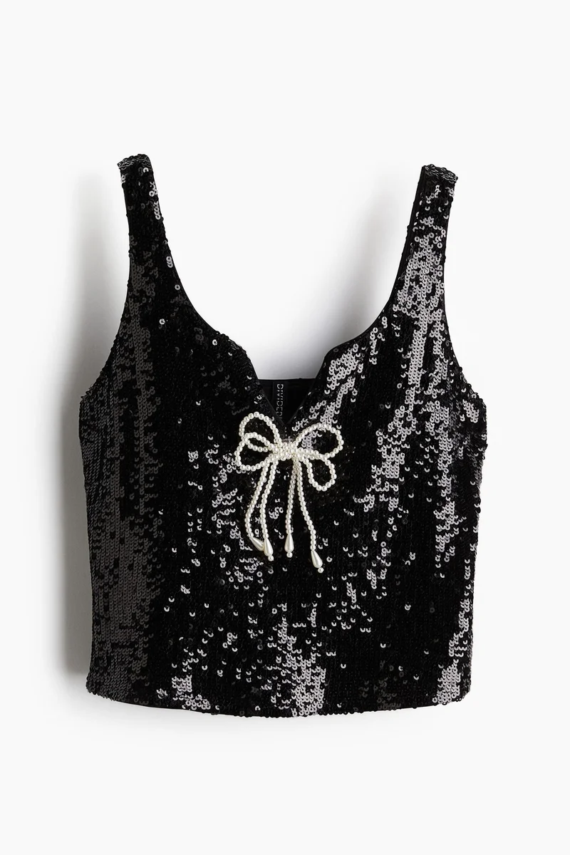 H&M Bow-Detail Sequined Top
