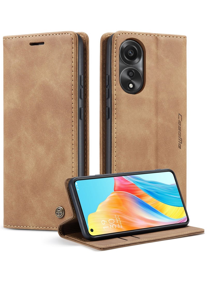 كيس مي جراب جلدي لموبايل اوبو ايه 78 4G من كيس مى جراب حماية قابل للطي مع مسند مغناطيسي وفتحات للبطاقات - بني - Image 1