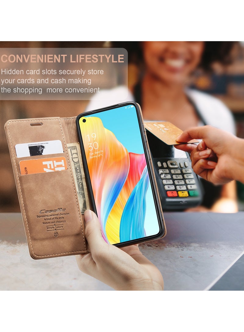 كيس مي جراب جلدي لموبايل اوبو ايه 78 4G من كيس مى جراب حماية قابل للطي مع مسند مغناطيسي وفتحات للبطاقات - بني - Image 2