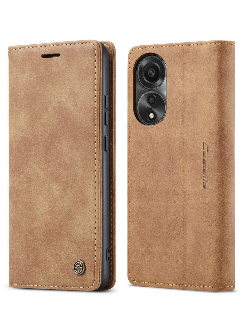 كيس مي جراب جلدي لموبايل اوبو ايه 78 4G من كيس مى جراب حماية قابل للطي مع مسند مغناطيسي وفتحات للبطاقات - بني - Image 3