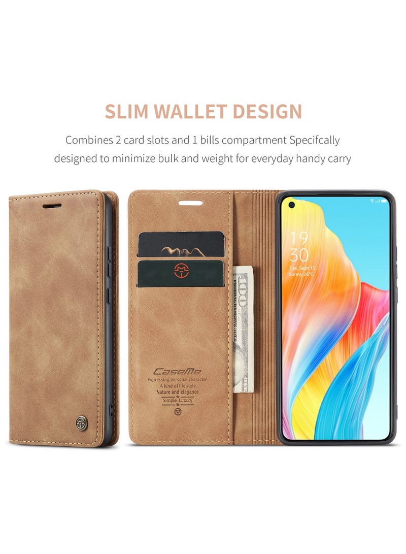 كيس مي جراب جلدي لموبايل اوبو ايه 78 4G من كيس مى جراب حماية قابل للطي مع مسند مغناطيسي وفتحات للبطاقات - بني - Image 4