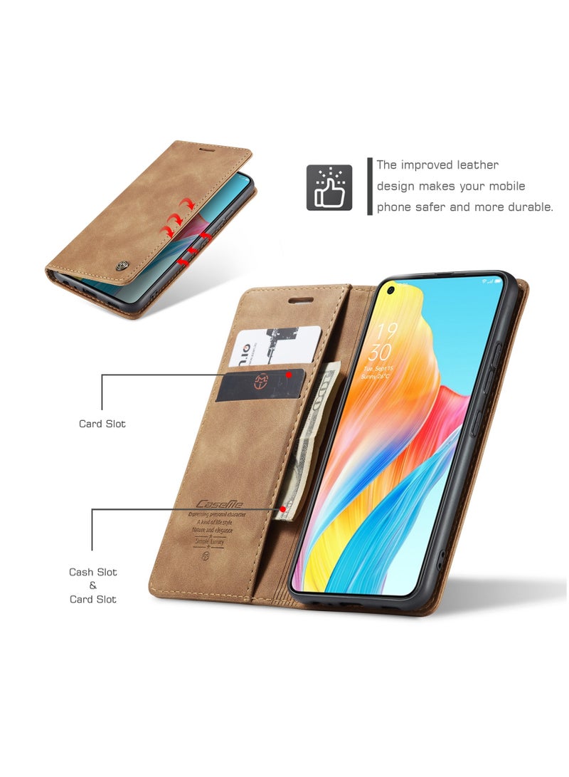 كيس مي جراب جلدي لموبايل اوبو ايه 78 4G من كيس مى جراب حماية قابل للطي مع مسند مغناطيسي وفتحات للبطاقات - بني - Image 5