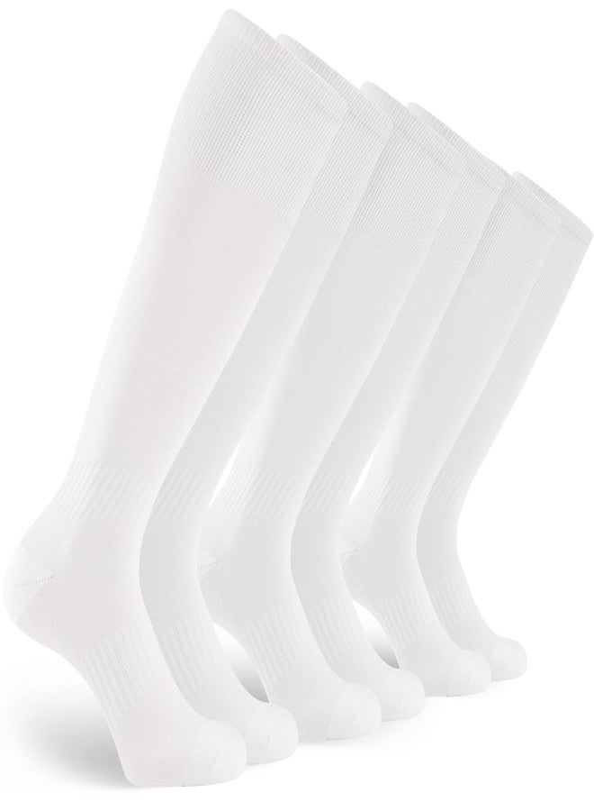 GRAPMKTG 3 Pack Soccer Socks for Men Youth and Women Baseball Softball Football Socks for Adult Knee High Tube White Large - Image 1
