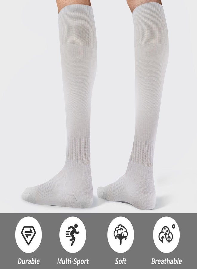 GRAPMKTG 3 Pack Soccer Socks for Men Youth and Women Baseball Softball Football Socks for Adult Knee High Tube White Large - Image 4
