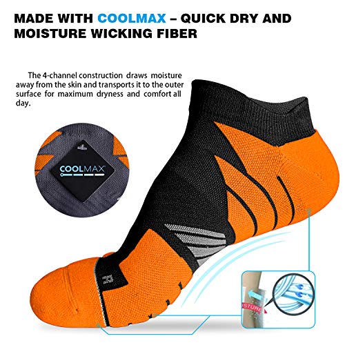 Hylaea No Show Running Athletic Anti-Blister Wicking Coolmax Socks, Seamless Anti-odor (3 Pairs Green/Blue/Orange, X-Large) - Image 3