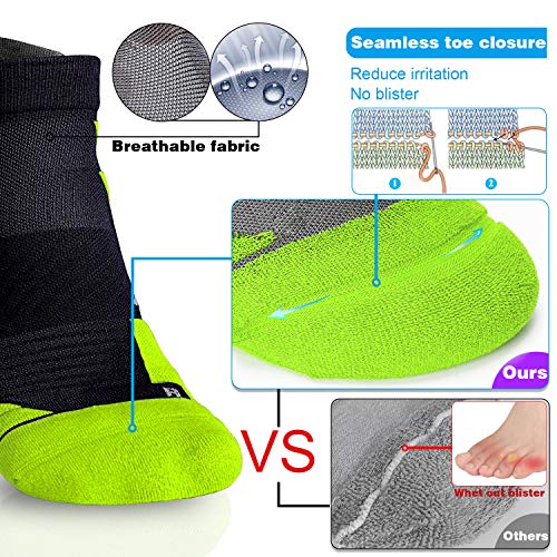 Hylaea No Show Running Athletic Anti-Blister Wicking Coolmax Socks, Seamless Anti-odor (3 Pairs Green/Blue/Orange, X-Large) - Image 2