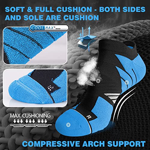 Hylaea No Show Running Athletic Anti-Blister Wicking Coolmax Socks, Seamless Anti-odor (3 Pairs Green/Blue/Orange, X-Large) - Image 5