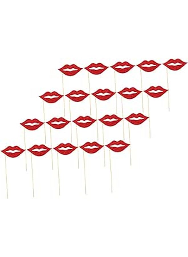 20pcs Funny Lips Photo Booth Props For Selfie Decorative Party Favor Wood Paper Material Pack - Image 1
