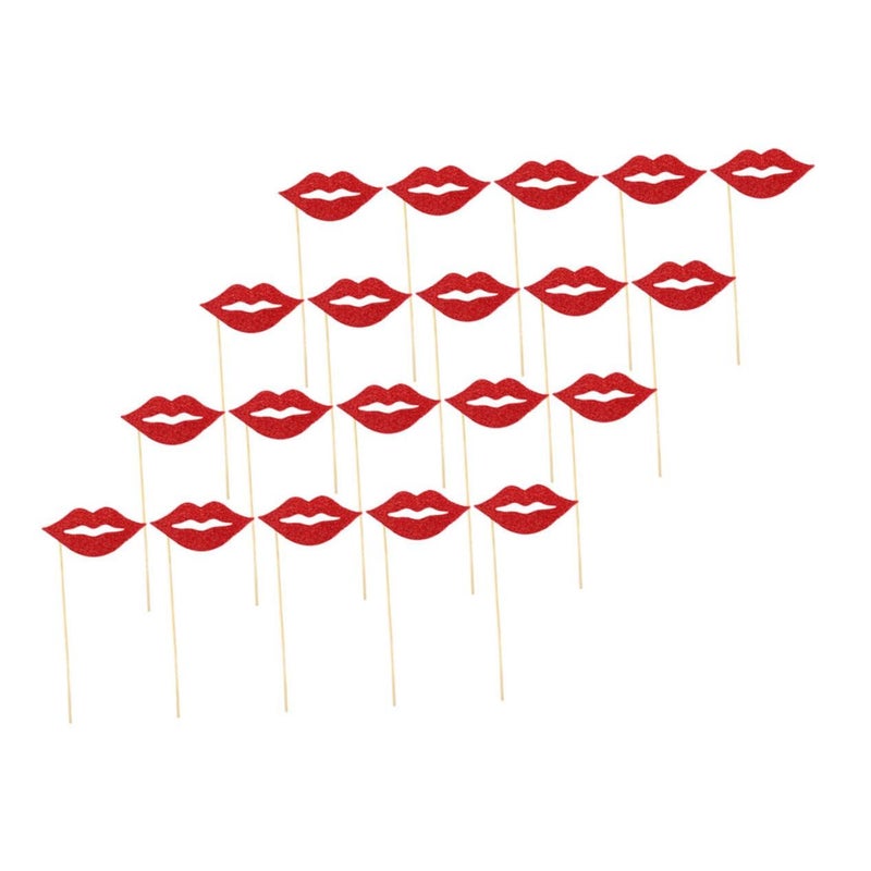 20pcs Funny Lips Photo Booth Props For Selfie Decorative Party Favor Wood Paper Material Pack - Image 2