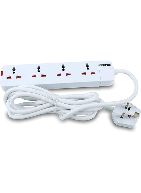 Geepas 4 Way Extension Socket 13A - Extension Strip With Led Indicators | Child Safe |Extra Long Cord with Over Current Protected | Ideal For All Electronic Devices