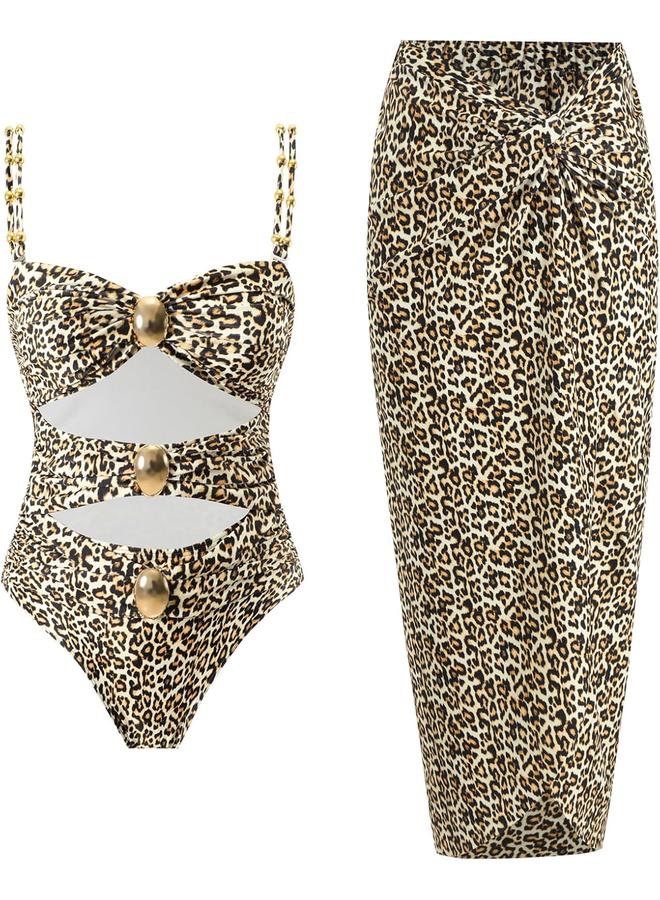 Y&D Women's One Piece Swimsuit with Cover up Set Beach Wrap Skirt Retro Bikini Set Two Piece Bathing Suit with Cover up - Image 1