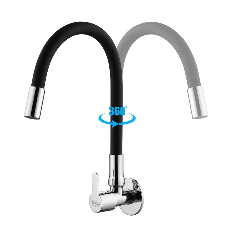 SPAZIO Fusion Brass Sink Cock TapSink Faucet with Black 360 Degree Flexible Silicon Swivel Spout Foam Flow Pattern Hot OR Cold Water for Kitchen Sink Wash Basin Chrome Finish with Wall Flange - Image 2