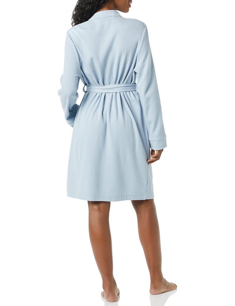 Amazon Essentials Amazon Essentials Women's Lightweight Waffle Mid-Length Robe (Available in Plus Size), Dusty Blue, Large  - Image 2