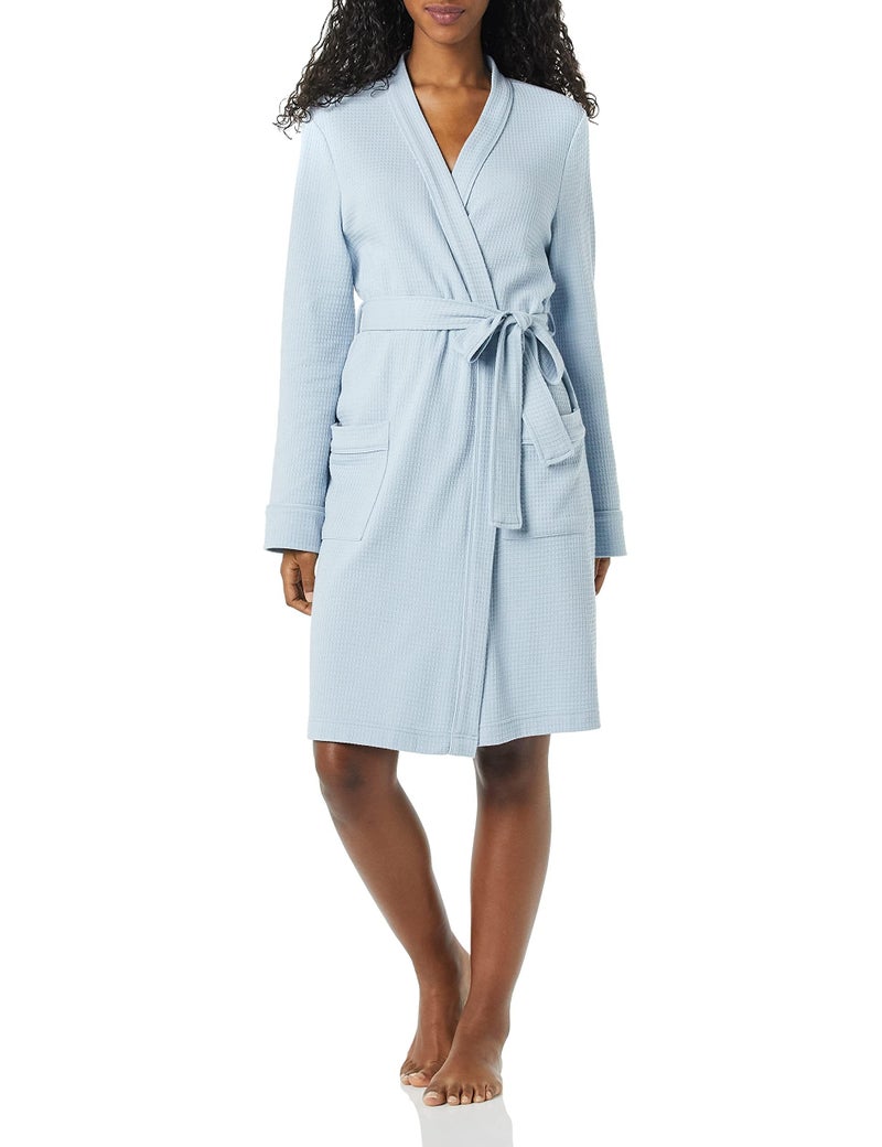Amazon Essentials Amazon Essentials Women's Lightweight Waffle Mid-Length Robe (Available in Plus Size), Dusty Blue, Large  - Image 1