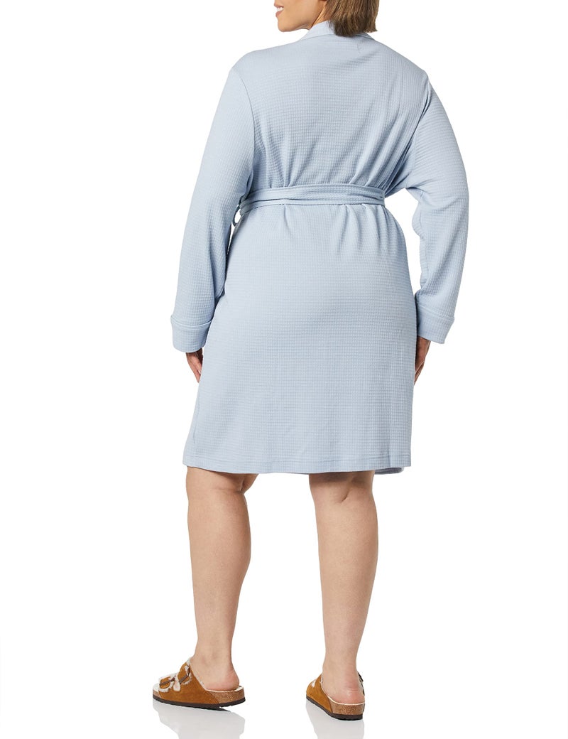 Amazon Essentials Amazon Essentials Women's Lightweight Waffle Mid-Length Robe (Available in Plus Size), Dusty Blue, Large  - Image 4