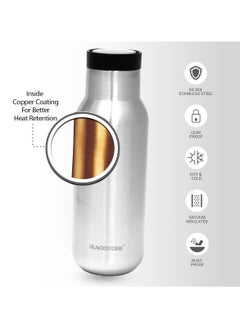 BLACKSTONE Stainless Steel Vacuum Insulated Bottle (500ML) – Lock-Unlock Lid | Leakproof Flask for Hot & Cold Drinks | Includes Info Booklet & Brush Cleaner  - Image 2