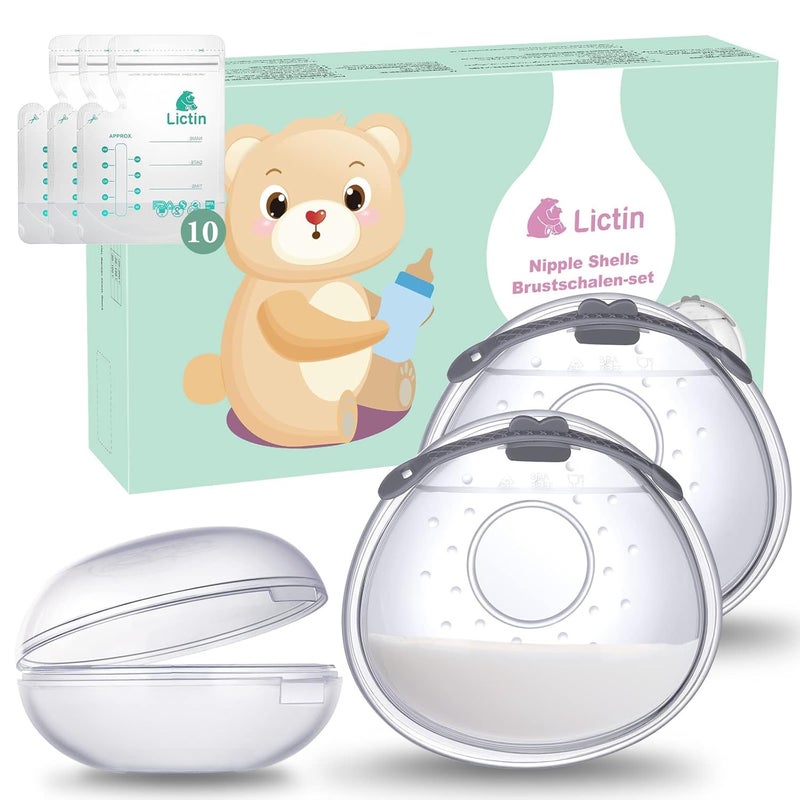 Lictin Breast Shell Breastmilk Collector for Breastfeeding-2 Pcs Silicone Breast Pad Nursing Cup Milk Saver for Nursing Moms Protect Sore Nipples Soft and Reusable with Box - Image 1