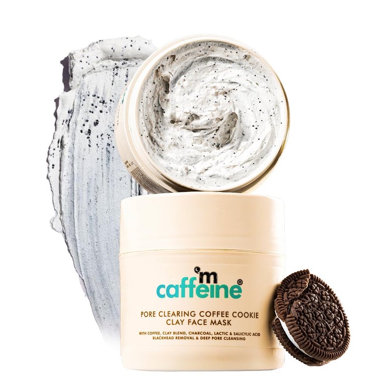 MCaffeine mCaffeine Pore Cleanse Coffee Cookie Detan Face Mask 9 AHA BHA 3 Charcoal Beads Coffee Clay Mask Reduces Blackheads 10 mins Charcoal Face Pack Detan Pack for All Skin Types 100g  - Image 1