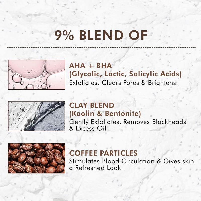 MCaffeine mCaffeine Pore Cleanse Coffee Cookie Detan Face Mask 9 AHA BHA 3 Charcoal Beads Coffee Clay Mask Reduces Blackheads 10 mins Charcoal Face Pack Detan Pack for All Skin Types 100g  - Image 3