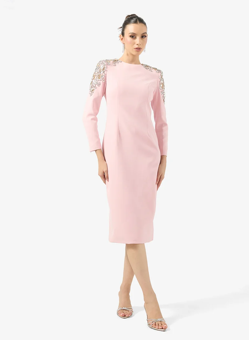 جينجر بوتيك Rhinestone Embellished Luxe High Neck Evening Gown