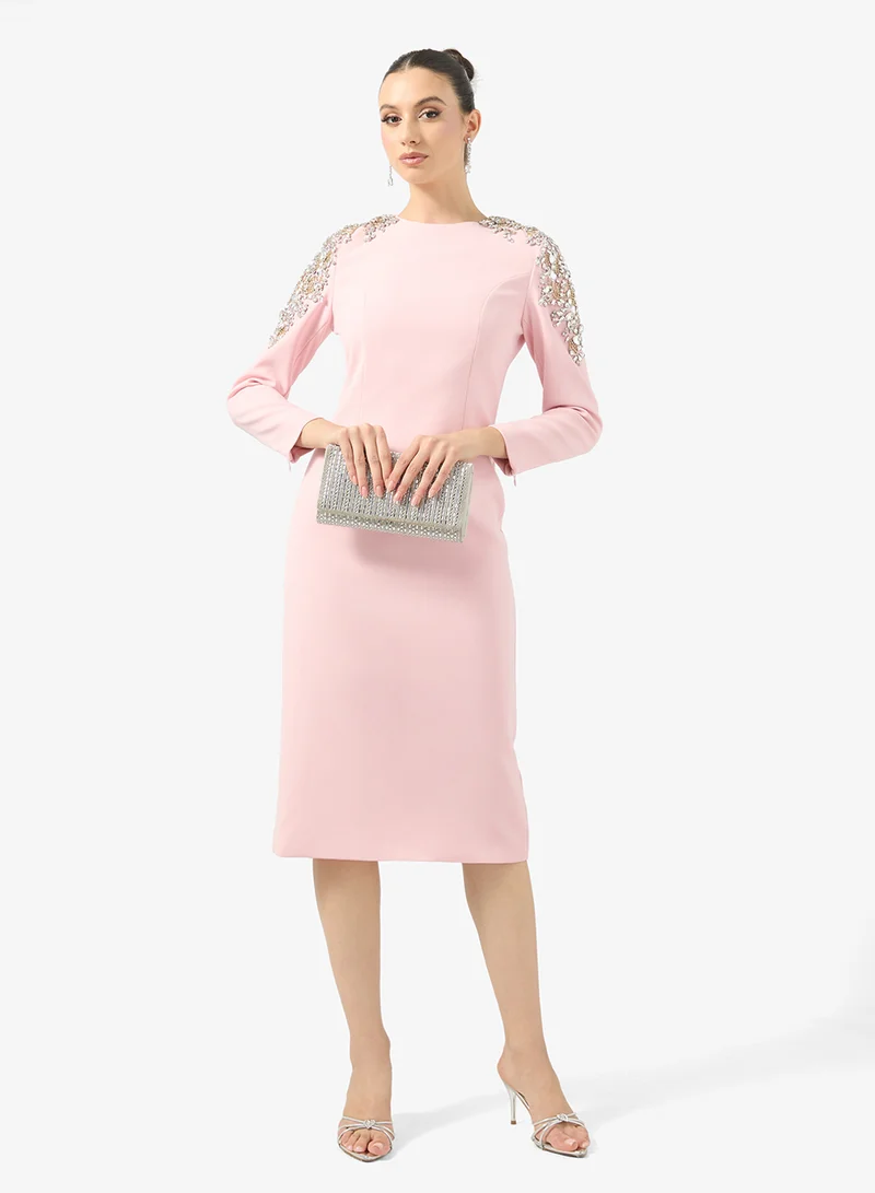 جينجر بوتيك Rhinestone Embellished Luxe High Neck Evening Gown