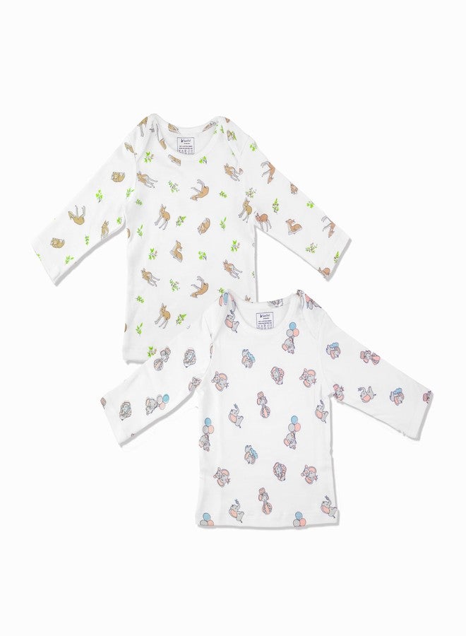 FawnFeel Combination of 2 Tshirts for New Born Baby All Over - Deer Print and Elephant Print (in, Age, 6 Months, 9 Months, Regular, Deer & Elephant Print) - Image 1