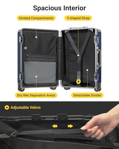 LEVEL8 Zipperless Checked Luggage with Aluminum Frame, Upgraded Medium Hardside Suitcase with Spinner Wheels, Metal Travel Luggage with Double Tsa Locks, 24 Inch, Blue - Image 5