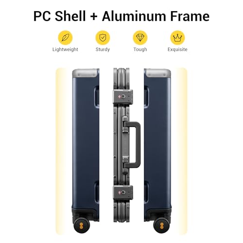LEVEL8 Zipperless Checked Luggage with Aluminum Frame, Upgraded Medium Hardside Suitcase with Spinner Wheels, Metal Travel Luggage with Double Tsa Locks, 24 Inch, Blue - Image 2