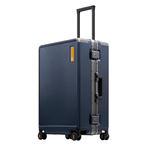 LEVEL8 Zipperless Checked Luggage with Aluminum Frame, Upgraded Medium Hardside Suitcase with Spinner Wheels, Metal Travel Luggage with Double Tsa Locks, 24 Inch, Blue - Image 1