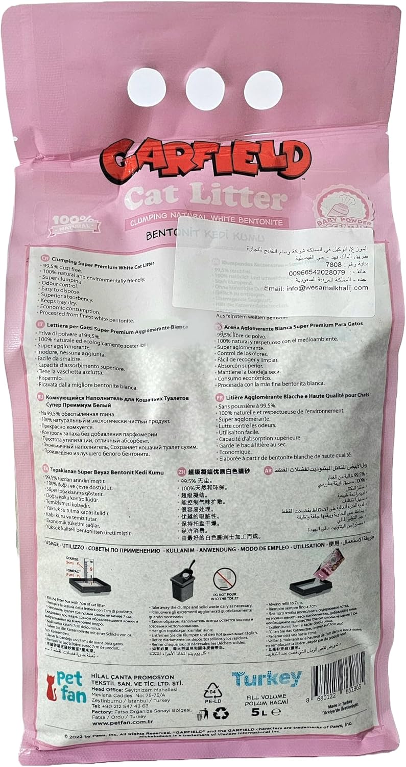 Garfield Natural Clumping Cat Litter - 100% High-Quality White Bentonite, Baby Powder Scented, 5L - Fast Clumping, Low Dust, Superior Odor Control - Image 2