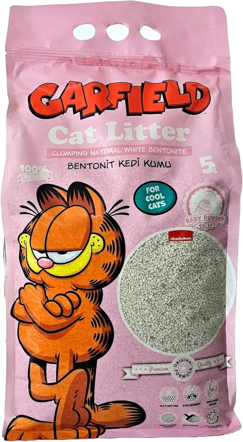 Garfield Natural Clumping Cat Litter - 100% High-Quality White Bentonite, Baby Powder Scented, 5L - Fast Clumping, Low Dust, Superior Odor Control - Image 1