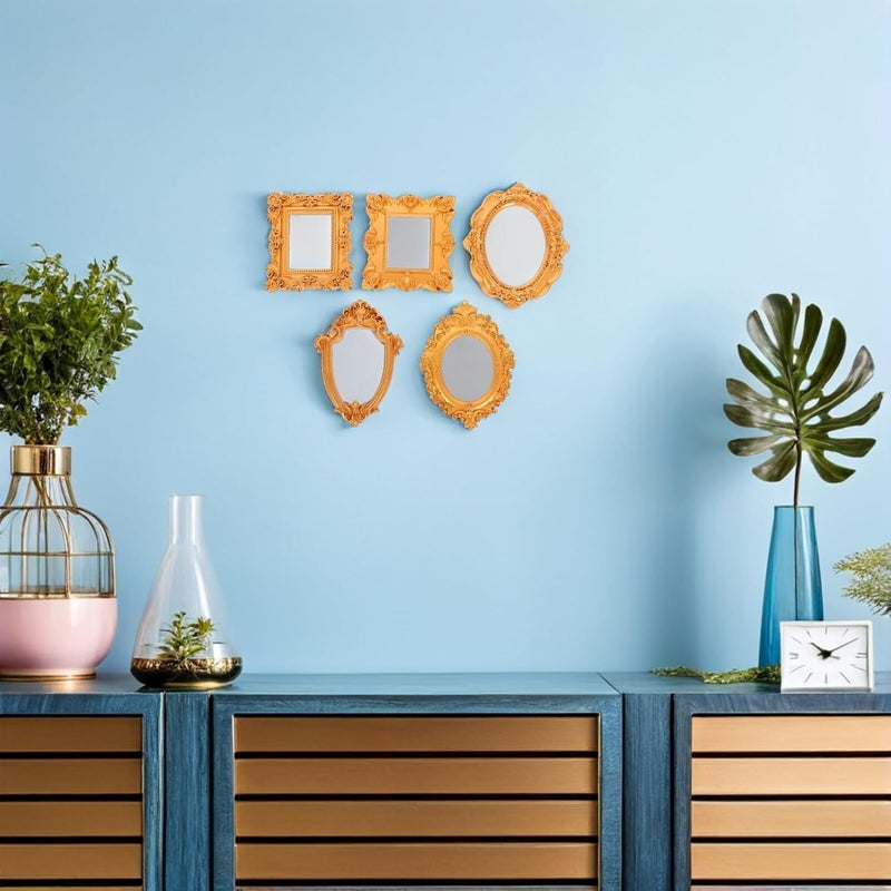 Ipetboom 5pcs Vintage Mini Resin Photo Frames Set – European Style Baroque Small Picture Holders for DIY Wall Art, Home Décor, Photography Props in Gold Geometric and Elliptical Patterns - Image 5