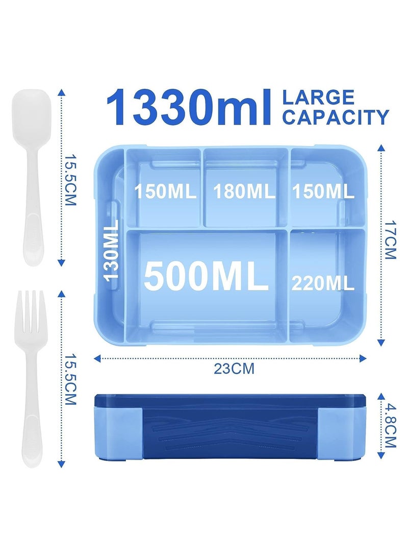 صندوق غداء لمدرسة الأطفال، صندوق غداء للأطفال مع مقصورات، صندوق بينتو للأطفال، صندوق غداء ضد التسرب للبنات والأولاد، صندوق وجبات خفيفة، مثالي للمدرسة، حضانة ورحلات (أزرق ملكي) - Image 2