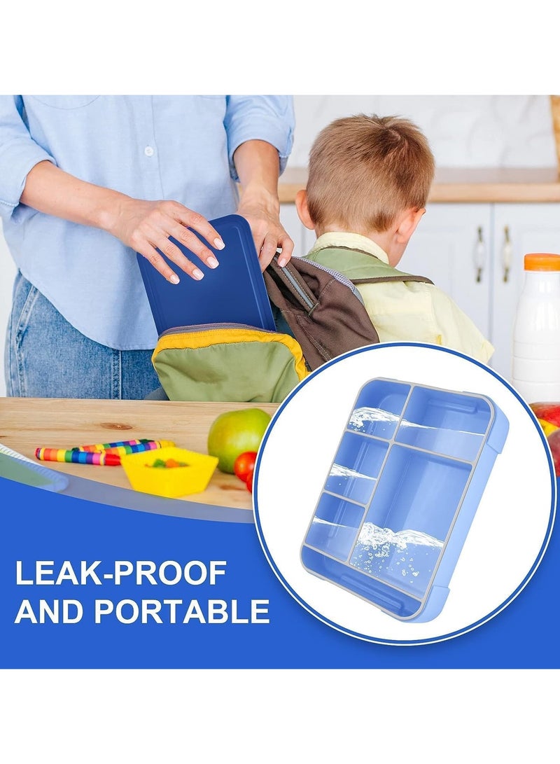 صندوق غداء لمدرسة الأطفال، صندوق غداء للأطفال مع مقصورات، صندوق بينتو للأطفال، صندوق غداء ضد التسرب للبنات والأولاد، صندوق وجبات خفيفة، مثالي للمدرسة، حضانة ورحلات (أزرق ملكي) - Image 4